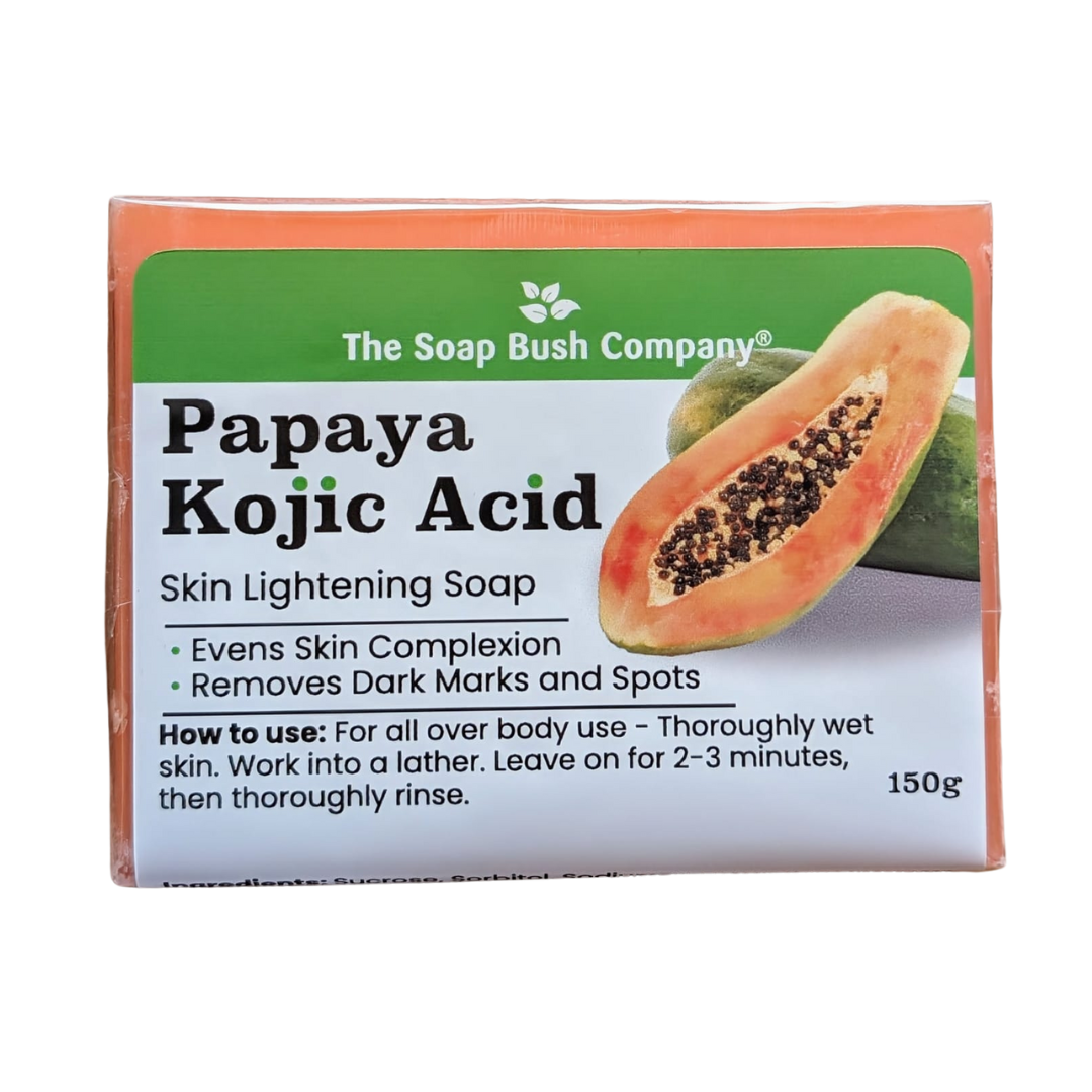 The Soap Bush Company Papaya Kojic,Acid Skin Lightening Soap, Evens Skin Complexion, Removes Dark Marks and Spots, The Soap Bush Company Kojic Acid Skin Lightening Soap, Lightens Skin Complexion, Helps Control Hyperpigmentation, kojie san kojic soap, kojie san skin brightening soap, marie france Real Kojic Acid Soap (Maximum Strength) kojic acid soap, skin lightening, skin brightening, hyperpigmentation, papaya,all over body use for evens skin compexion,dark spots being treated by kojic acid soap