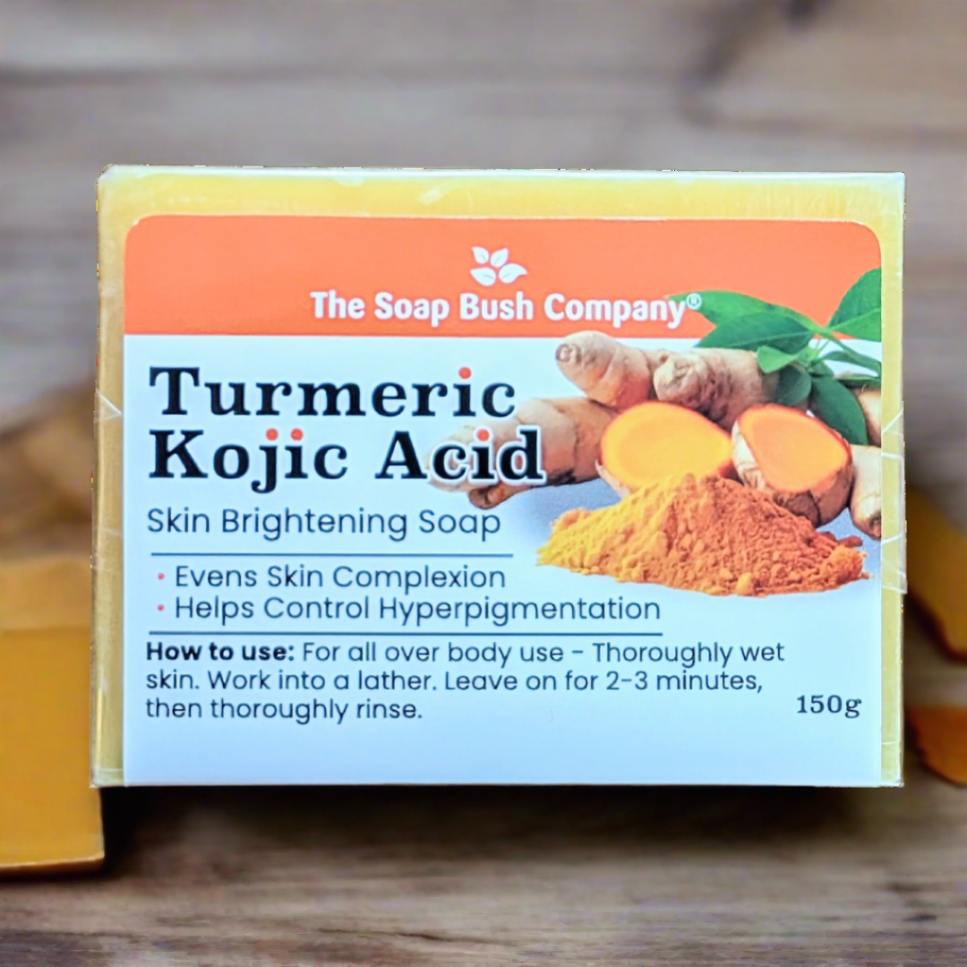 The Soap Bush Company Turmeric Kojic Acid Skin Brightening Soap evens Skin Complexion Helps Control Hyperpigmentation,The Soap Bush Company Kojic Acid Skin Lightening Soap, Lightens Skin Complexion, Helps Control Hyperpigmentation, kojie san kojic soap, kojie san skin brightening soap, marie france Real Kojic Acid Soap (Maximum Strength) kojic acid soap, skin lightening, skin brightening, hyperpigmentation, turmeric,papaya, all over body use, soapbushco,Clore Beauty Supply,Hair Mall,BSW,Rex,BCI,JNK,Mama Cee